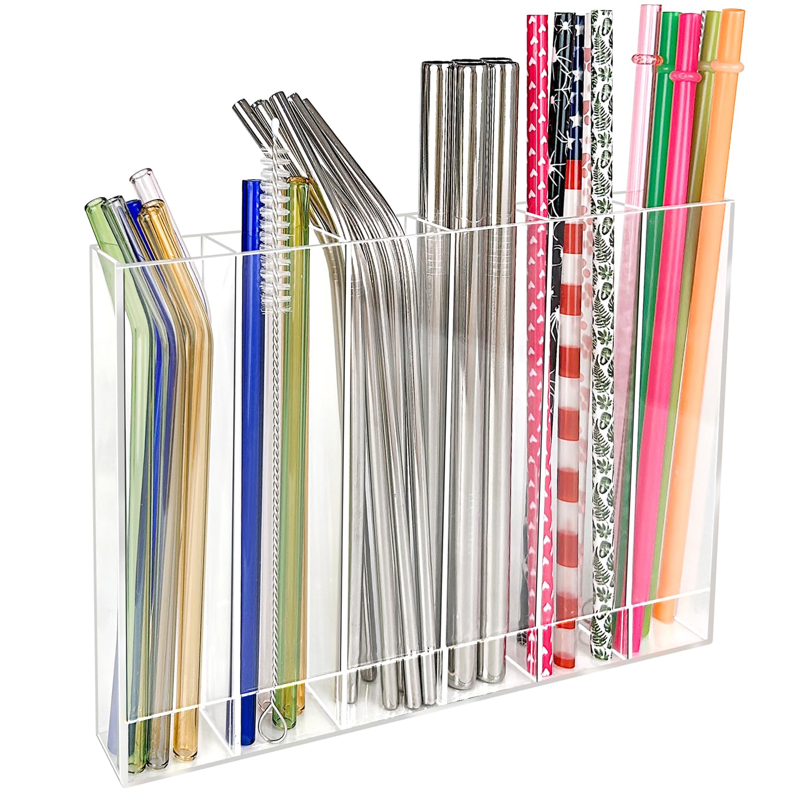 Clear Acrylic Wall Straw Holder, 6 Compartments – view 2