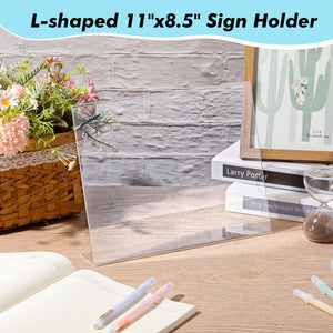 Sanwuta 4 Pcs Horizontal 8.5 x 11 Inch Acrylic Sign Holder Clear Plastic Sign Stand for Display Acrylic Holder for Restaurant Office Store and Home Use Menu Desktop Supplies