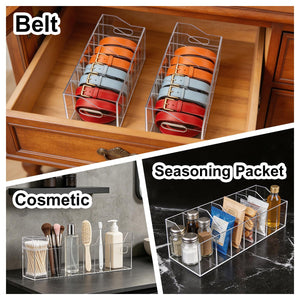 Ymjhdfe Belt Organizer - 7 Compartment Acrylic Belt Display Case for Closet Ties and Bow Ties (Large)
