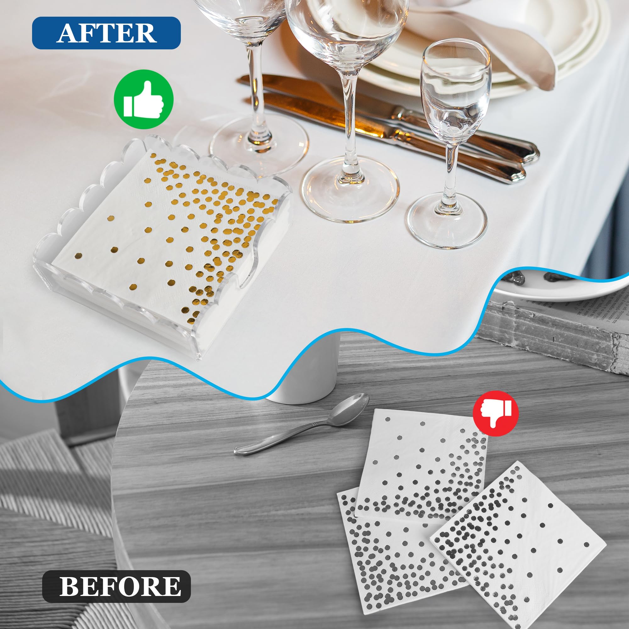 1 PackAcrylic Cocktail Napkin Holder Crystal Clear Scalloped Tray for Cocktail,Beverage Napkin Holder Square Rectangle for Dinner, Kitchen, Bathroom, Restaurant, Bar (5.5 x 5.5 Inch)