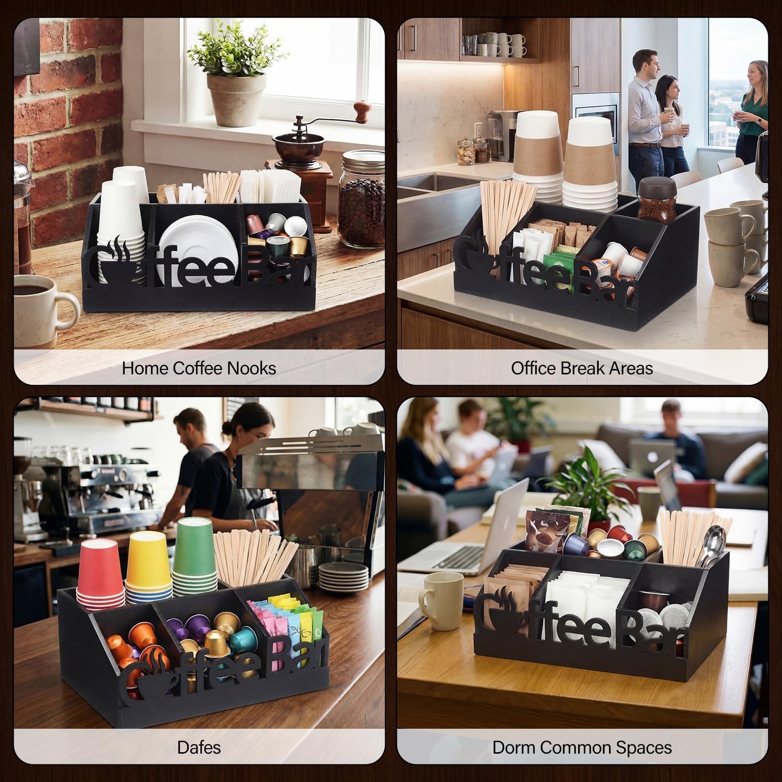 Black Wood Coffee Bar Organizer Caddy, 5 Compartments – view 6