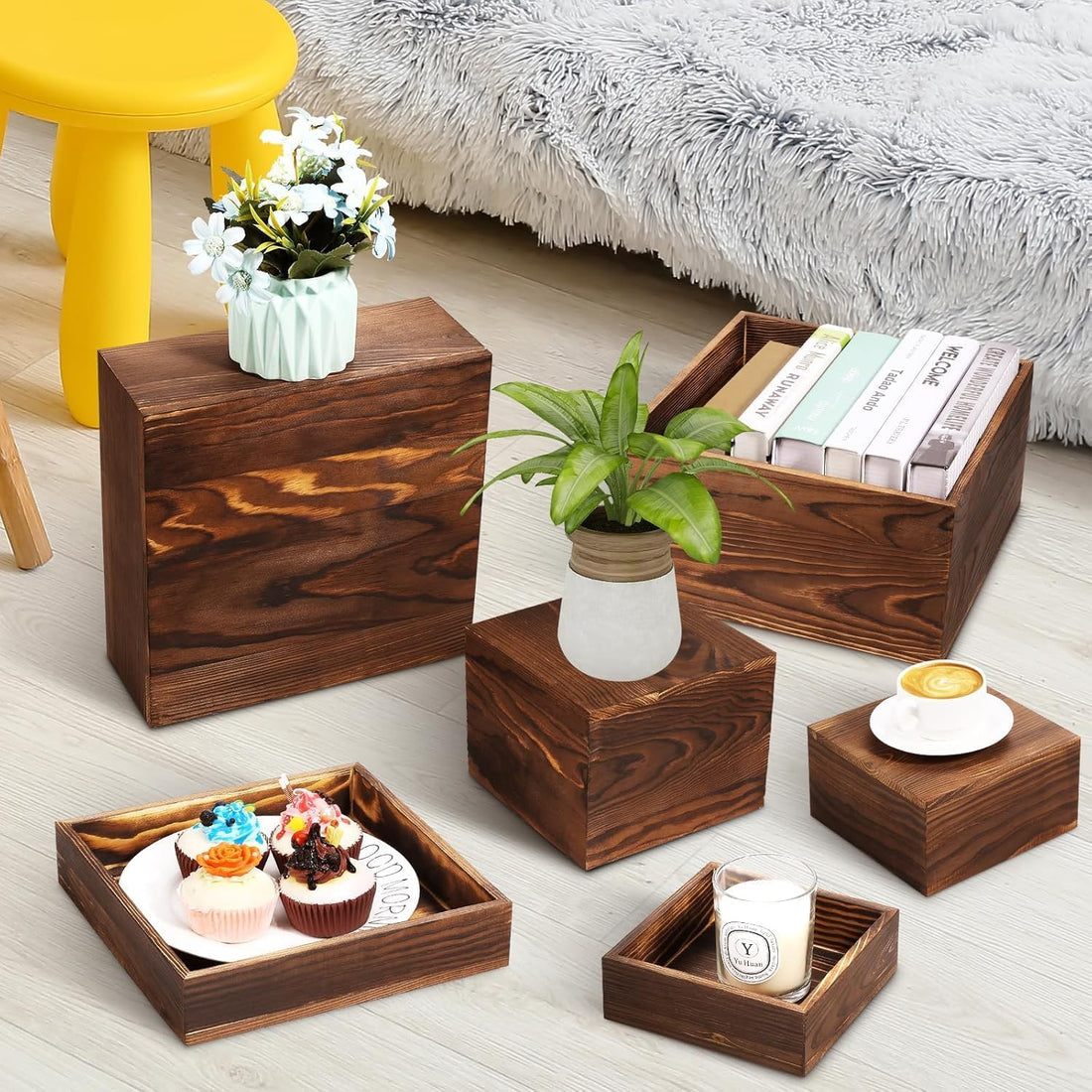 Rustic Wood Nesting Buffet Riser Stands, Set of 6 – view 7