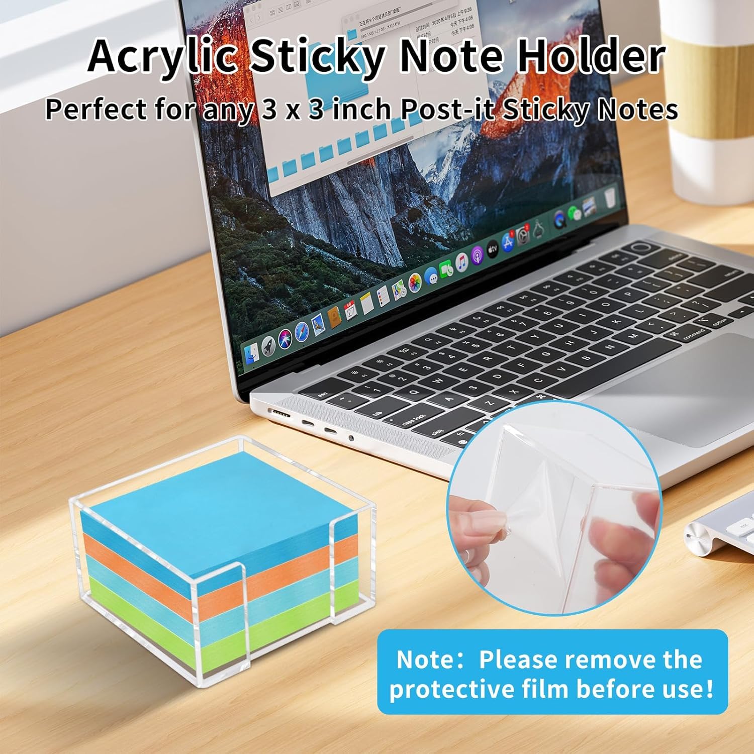 Clear Acrylic Wide-Opening Sticky Note Holder for 3×3 in Notes – view 4