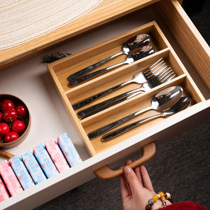 Fibogollo Bamboo Silverware Organizer with 3 Slots for Kitchen(Natural)