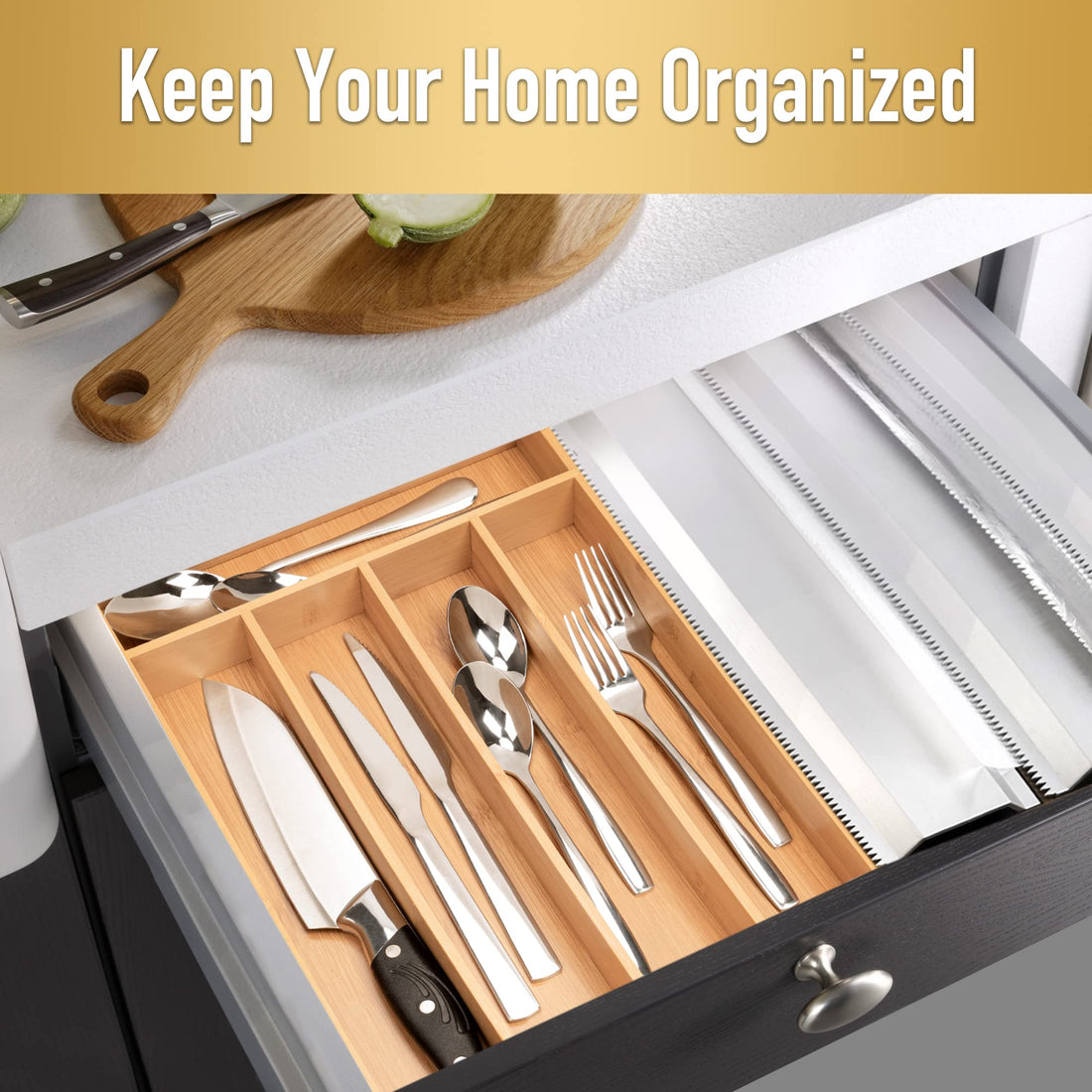 Bamboo Cutlery Drawer Organizer, 5 Slots – view 6