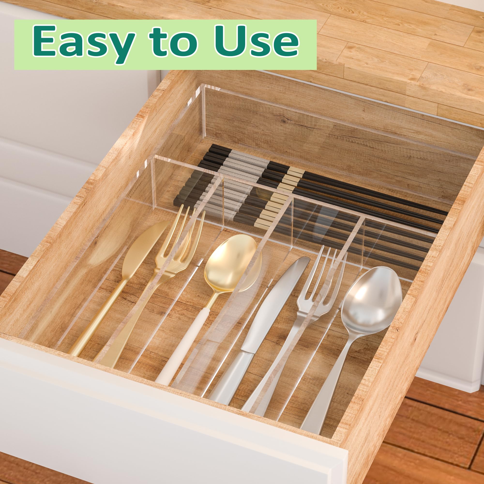 Clear Acrylic Cutlery Drawer Organizer, 5 Slots, 10 × 14 in – view 5