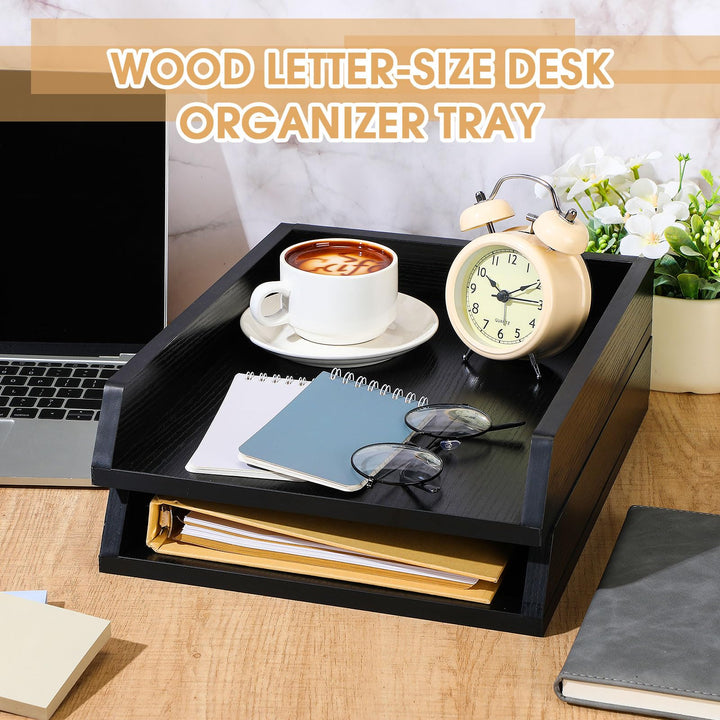 Black Wooden Stackable Letter Trays, Set of 2 – view 3