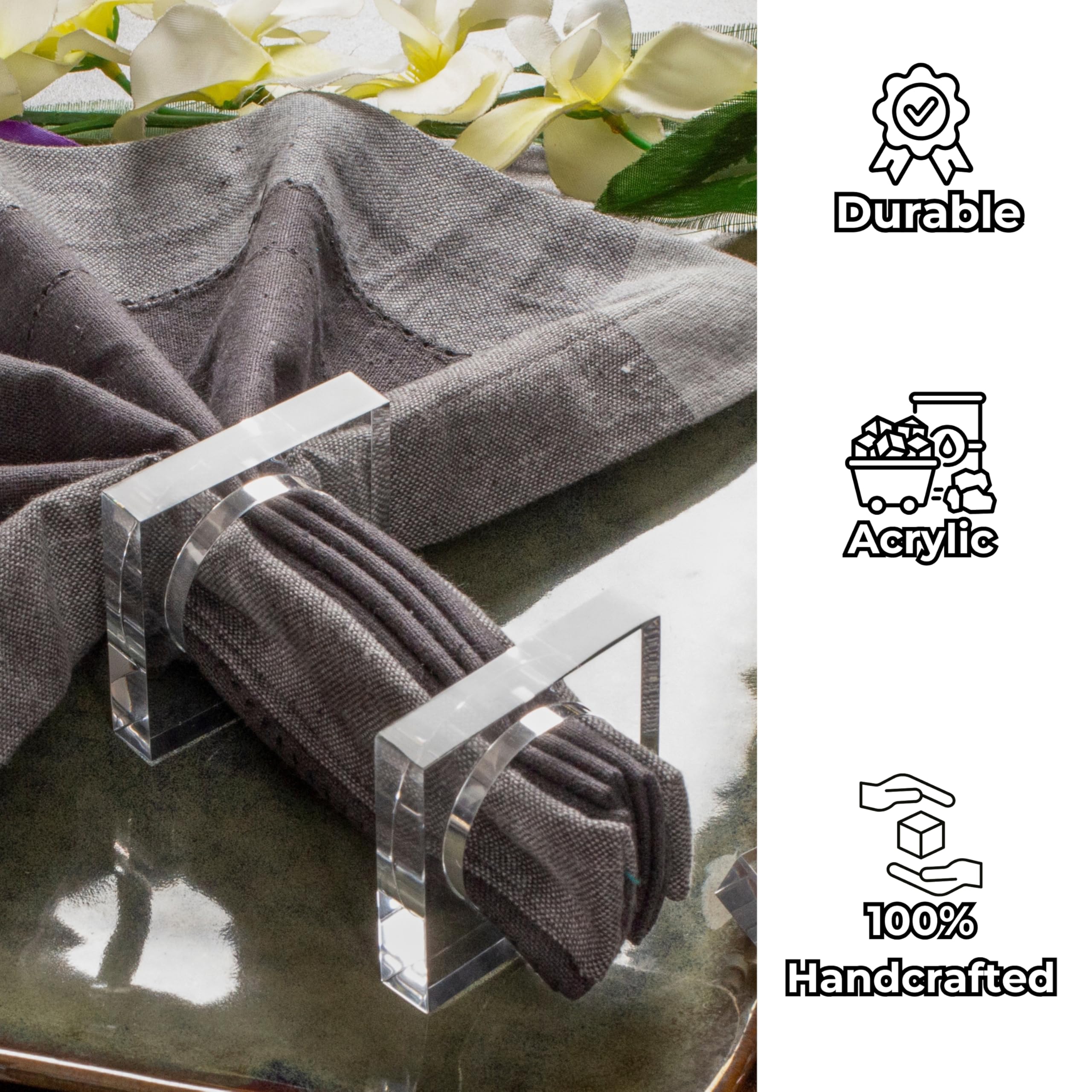 CLEENTABLE Napkin Ring Holders, Napkin Rings Set of 12, Transparent Acrylic, Round, Modern Style
