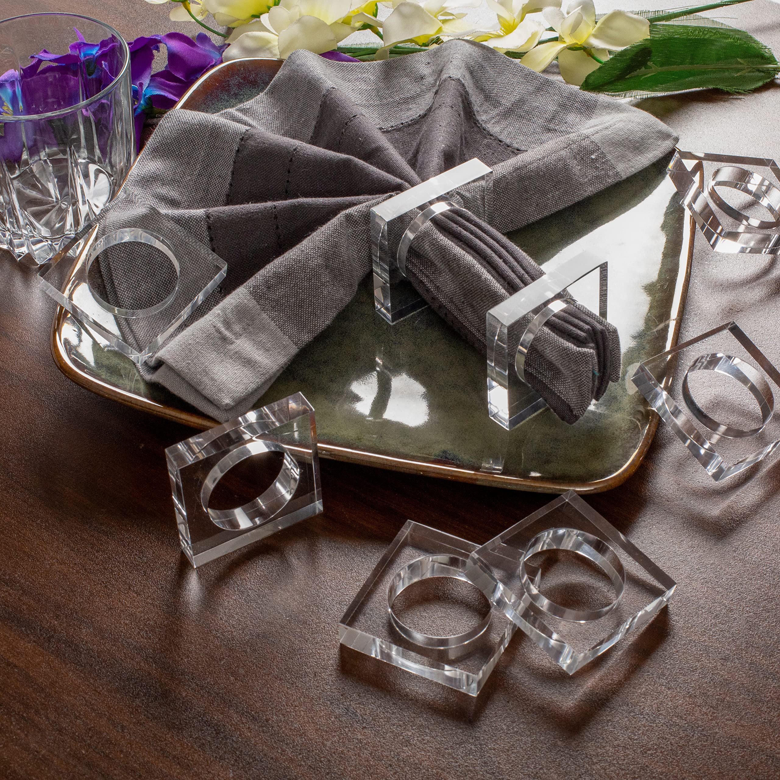 CLEENTABLE Napkin Ring Holders, Napkin Rings Set of 12, Transparent Acrylic, Round, Modern Style