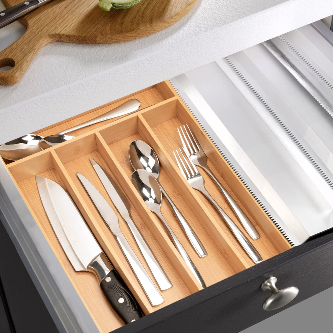 Bamboo Cutlery Drawer Organizer, 5 Slots