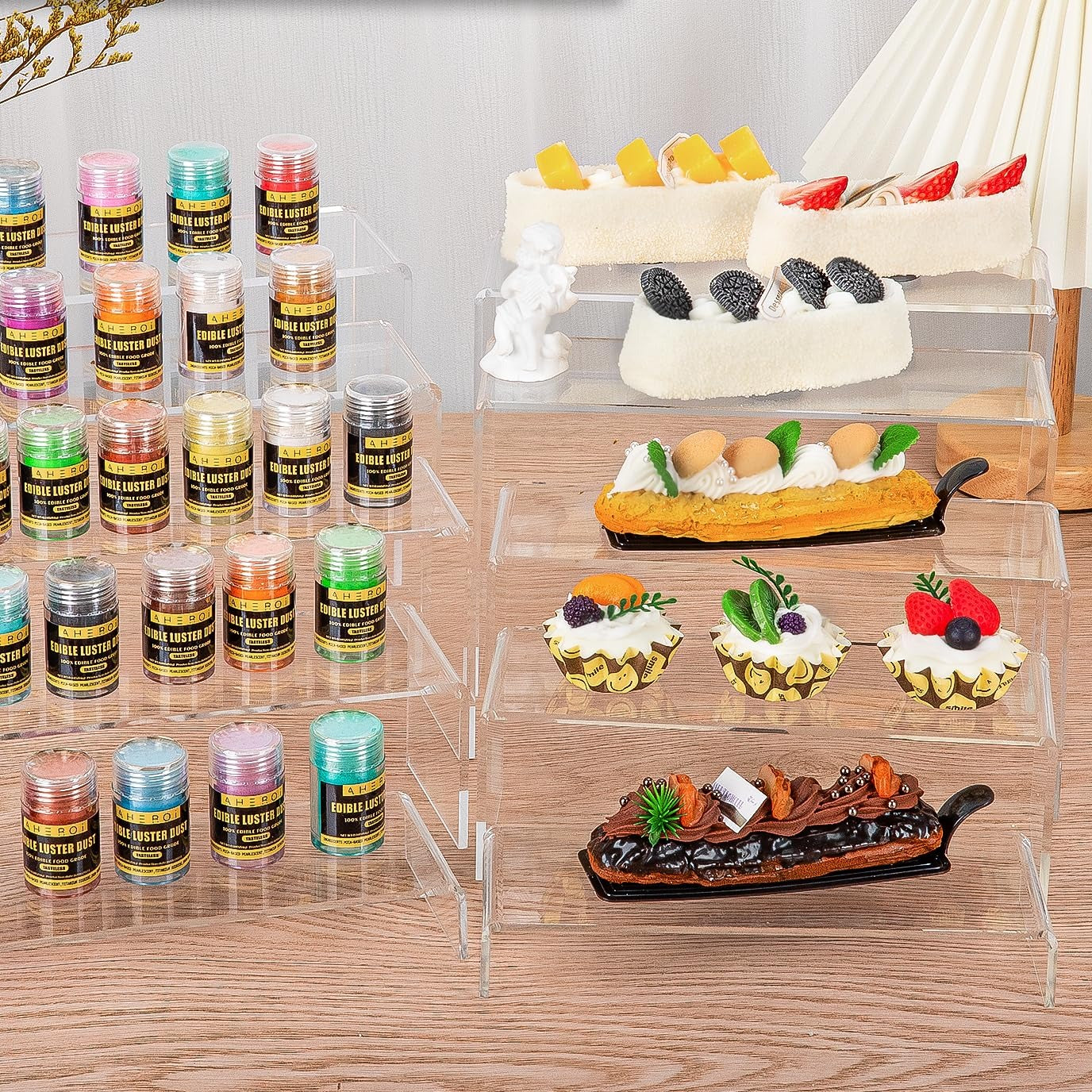 Clear Acrylic Display Riser Stairs, 5 Tiers, 2 Sets (10 Pcs)