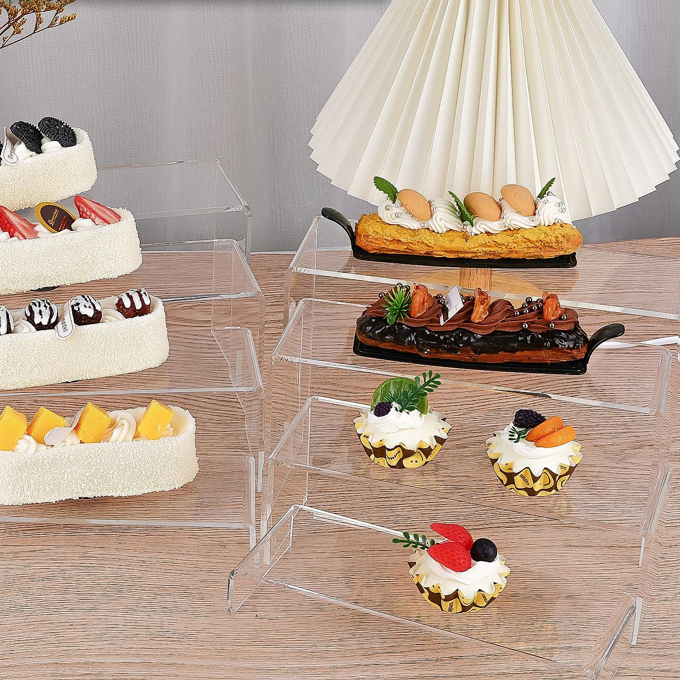 Clear Acrylic Display Riser Stairs, 4 Tiers, 2 Sets (8 Pcs)