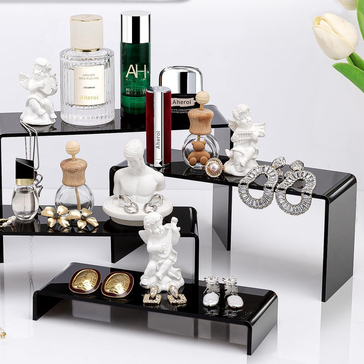 Black Acrylic Display Riser Stairs, 4 Tiers, 2 Sets (8 Pcs)