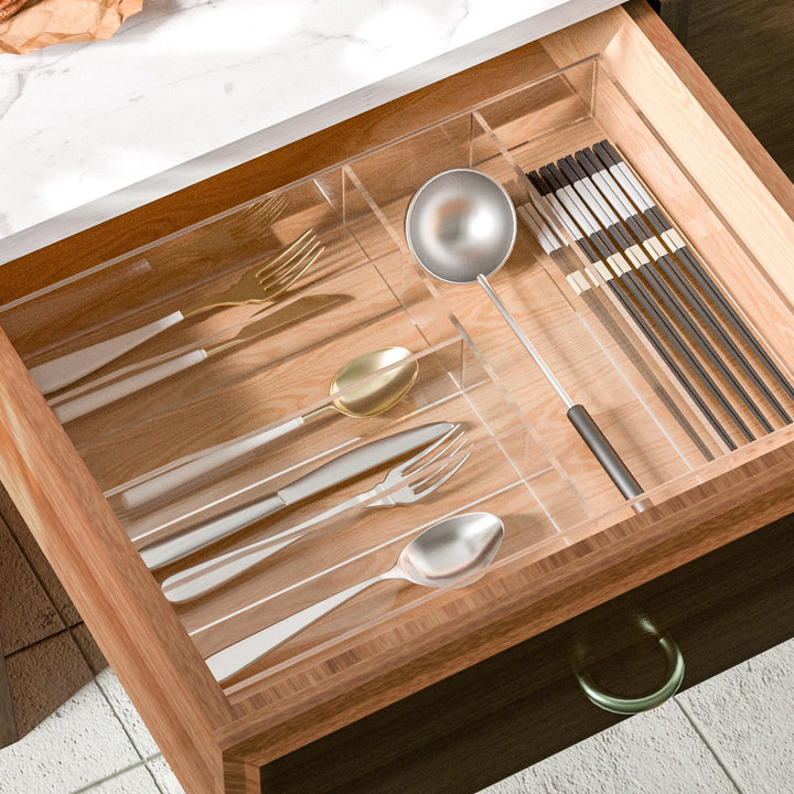 Clear Acrylic Cutlery Drawer Organizer, 6 Slots, 12 × 17 in